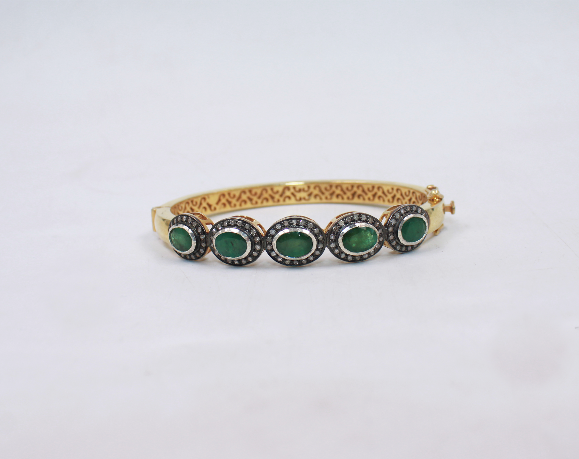 Luxury Bridal Emerald And Diamond Bangle In Gold-Plated Silver