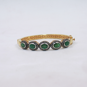 Luxury Bridal Emerald And Diamond Bangle In Gold-Plated Silver