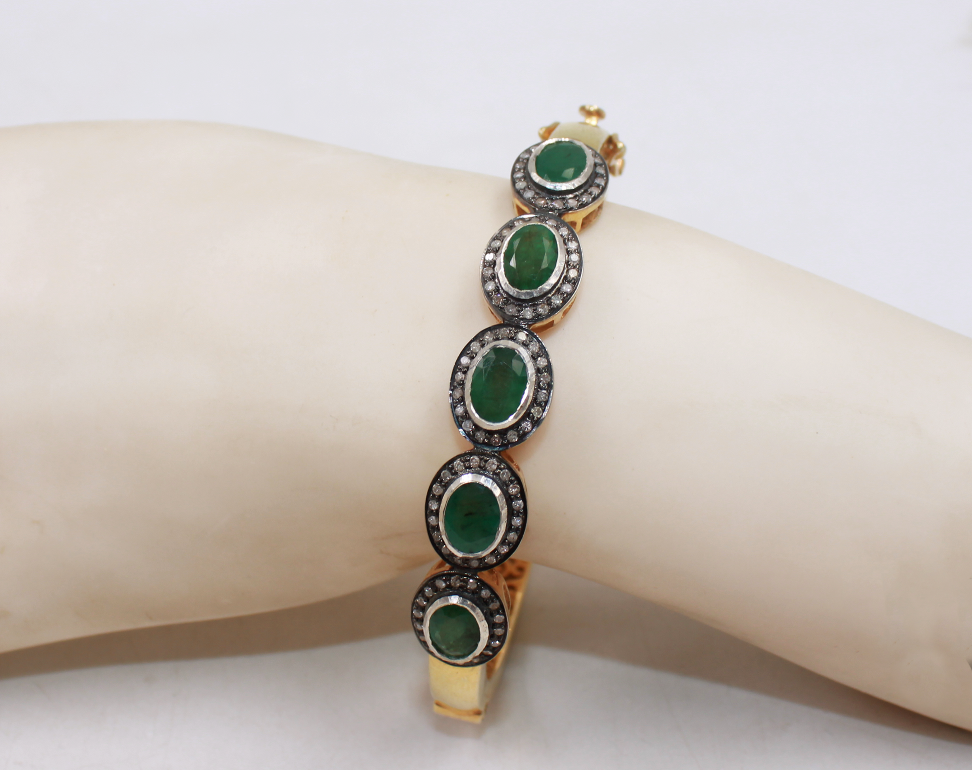 Gold-Plated Sterling Silver Bangle With Emeralds And Diamonds