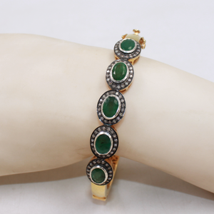 Gold-Plated Sterling Silver Bangle With Emeralds And Diamonds