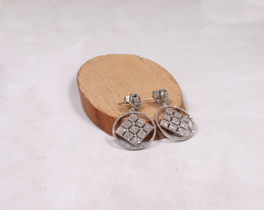 Handmade rose cut pave diamond drop earrings in 925 sterling silver