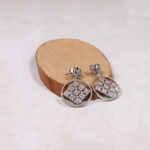 Handmade rose cut pave diamond drop earrings in 925 sterling silver
