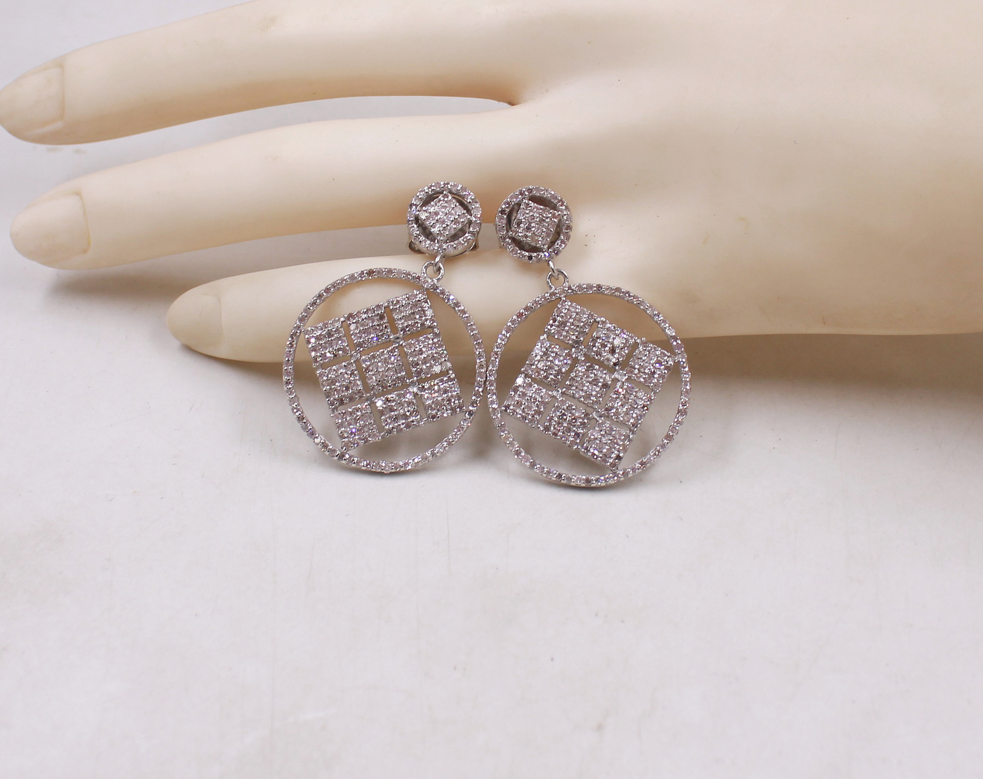 Sterling silver luxury earrings with rose cut natural diamonds