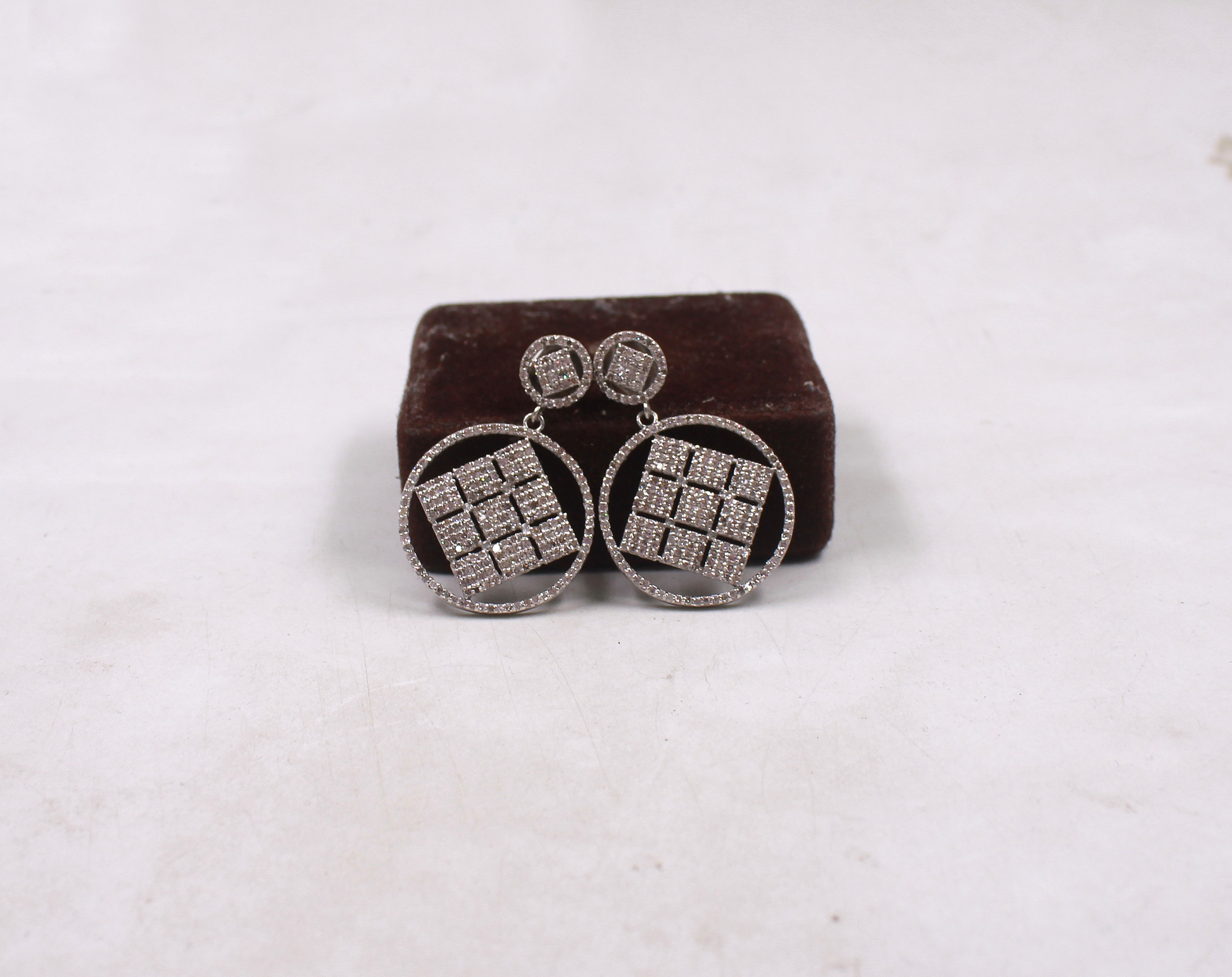 Square in circle diamond statement earrings for women