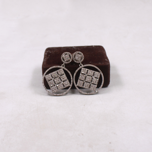 Square in circle diamond statement earrings for women