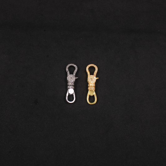 Double-Sided Lobster Clasp in 925 Sterling Silver with Pave Diamonds | Black Rhodium & Gold-Plated Diamond Connector for Luxury Jewelry Making