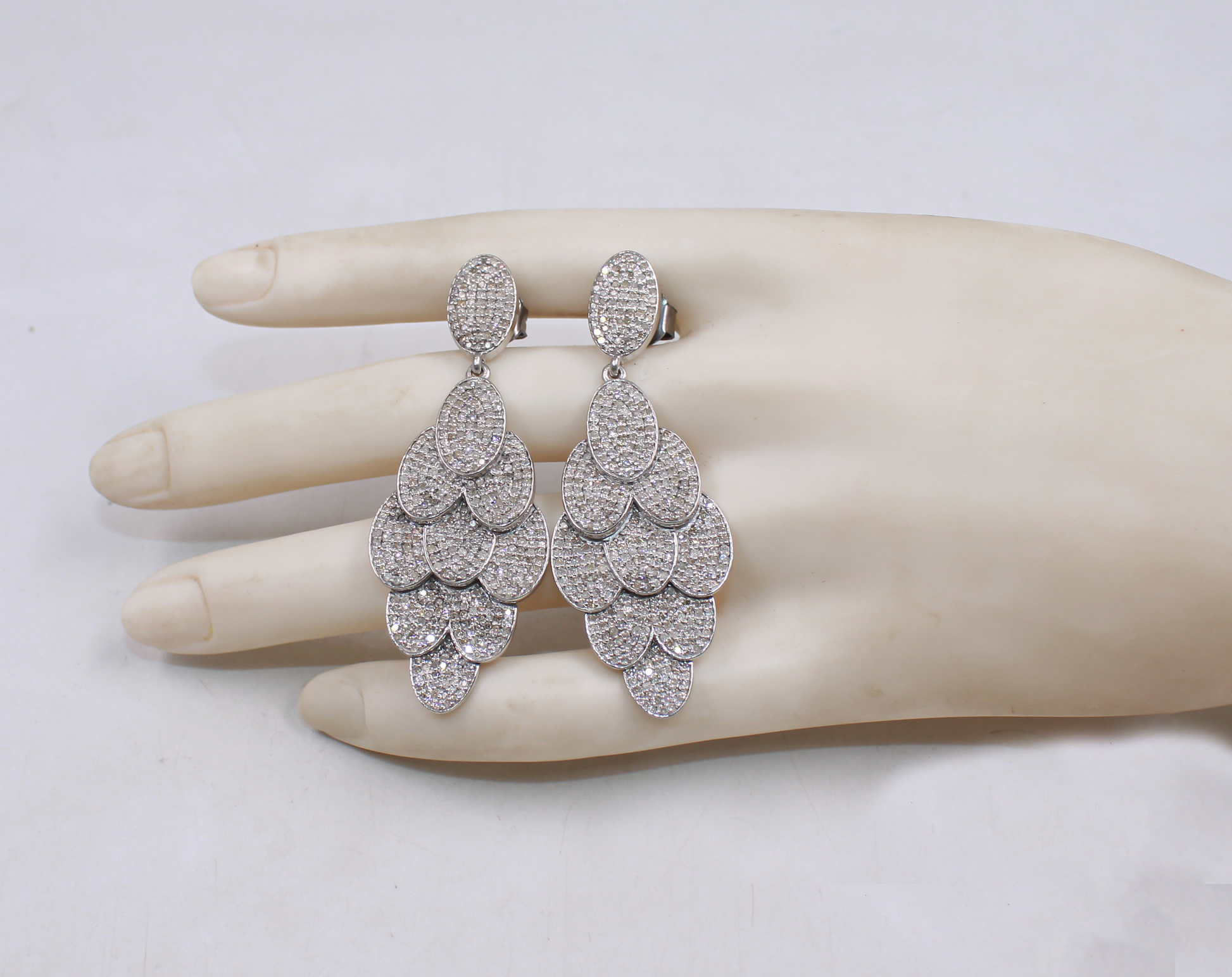 Unique artisan-made pave diamond earrings in sterling silver