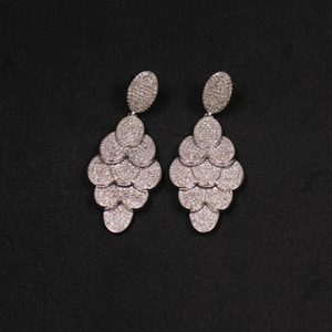 Pair of silver earrings on a black background
