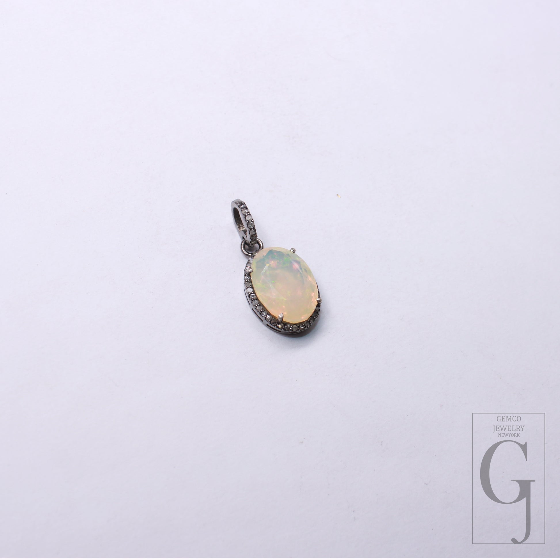 Ethopian Opal Pave Rosecut Diamond Pendant 925 Sterling Silver Handmade finish Diamond Pendant