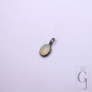 Ethopian Opal Pave Rosecut Diamond Pendant 925 Sterling Silver Handmade finish Diamond Pendant