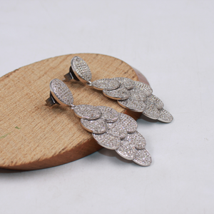 Luxury wedding gift jewelry – sterling silver pave diamond earrings