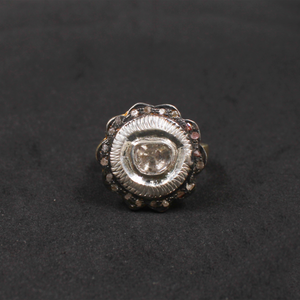 Vintage Natural Polki Diamond Flower Ring With Pave Diamonds – 925 Sterling Silver Handmade Finish Jewelry