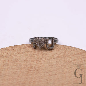 Love Pave Rosecut Diamond Ring 925 Sterling Silver Handmade Finish Diamond Parposal Ring