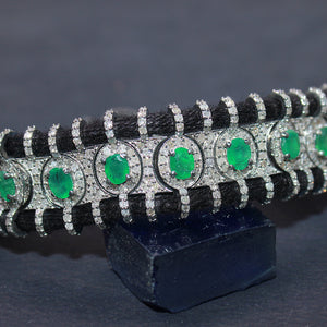 1 Pc  Natural  Emerald Stone Black Thread Macrame Diamond Bracelet 925 Sterling Silver Handmade Diamond Finish Thread Bracelet