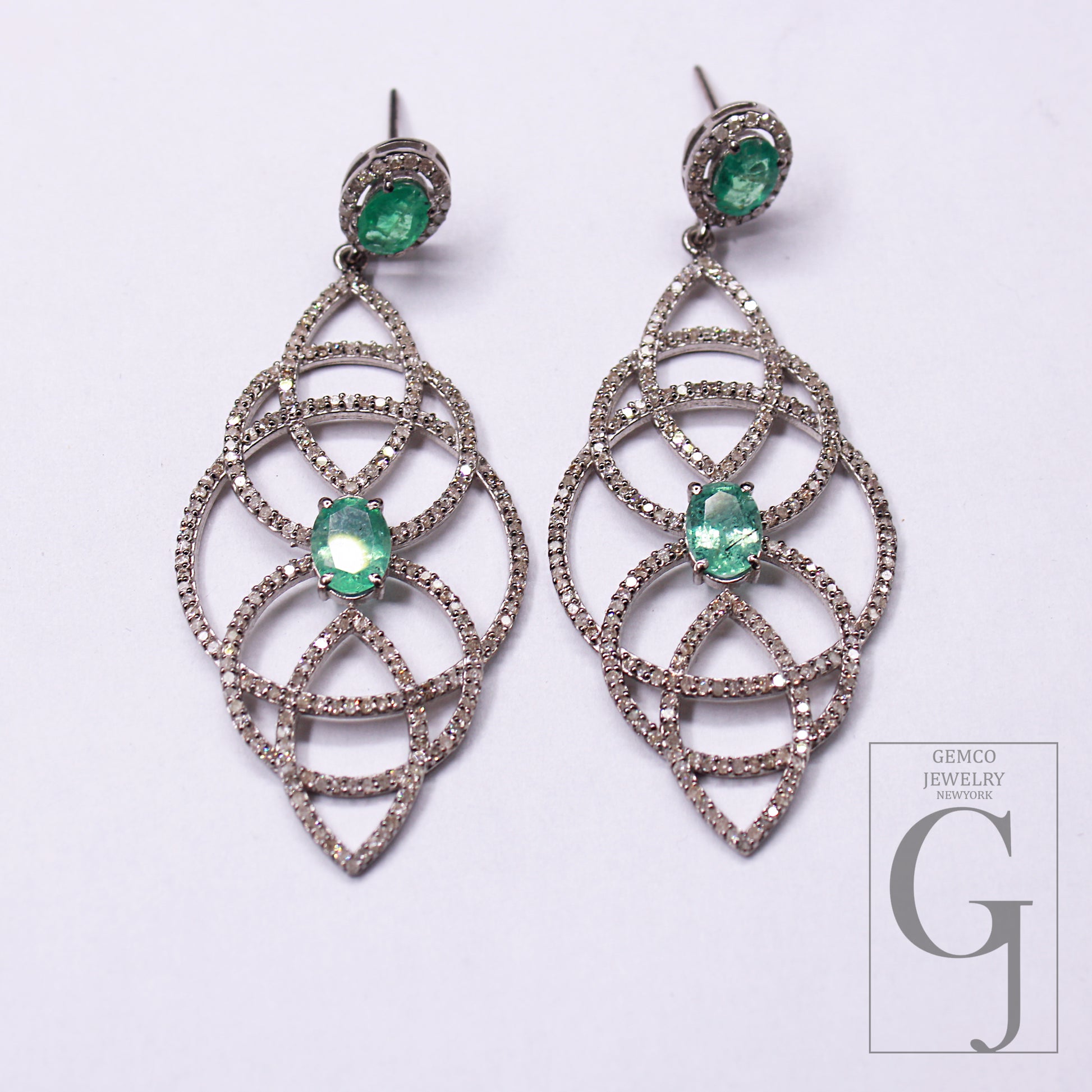 1 Pair Pave Rosecut Diamond  Flower Desgin  Emerald Earrings 925 sterling silver Diamond Handmade Finish Earrings