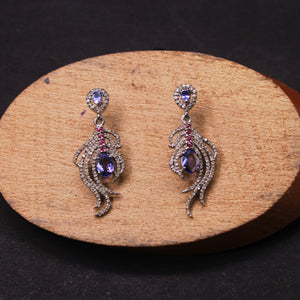 1 PAIR Tanzanite And Rubylite  Pave  Diamond 925 silver Handmade Silver Jjewelry