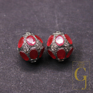 Pave Diamond Opal Ruby Blue Sapphire Silver spacers 925 Silver Ball Handmade Silver fine jewerly 