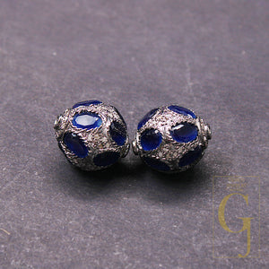 Pave Diamond Opal Ruby Blue Sapphire Silver spacers 925 Silver Ball Handmade Silver fine jewerly 