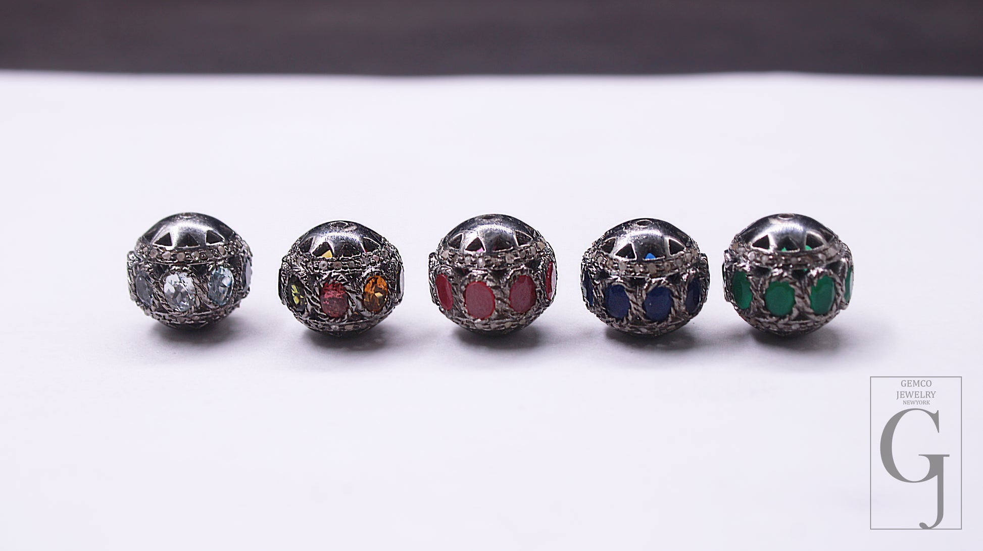 Pave Diamond Opal Ruby Blue Sapphire Silver spacers 925 Silver Ball Handmade Silver fine jewerly 