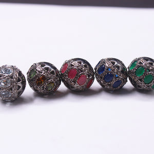 1 one Pc Pave Diamond  Opal Ruby Blue Sapphire Silver spacers 925 Silver Ball Handmade Silver fine jewerly