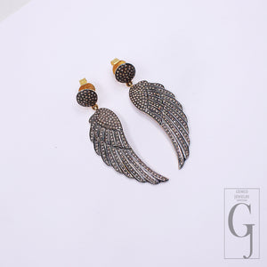 Angle Wings Pave Rosecut Diamond Earring 925 Sterling Silver Handmade Finish Diamond Earring Jewerly