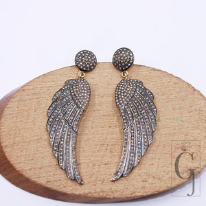 Angle Wings Pave Rosecut Diamond Earring 925 Sterling Silver Handmade Finish Diamond Earring Jewerly