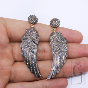 Angle Wings Pave Rosecut Diamond Earring 925 Sterling Silver Handmade Finish Diamond Earring Jewerly