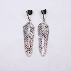 Long diamond feather earrings for weddings and events