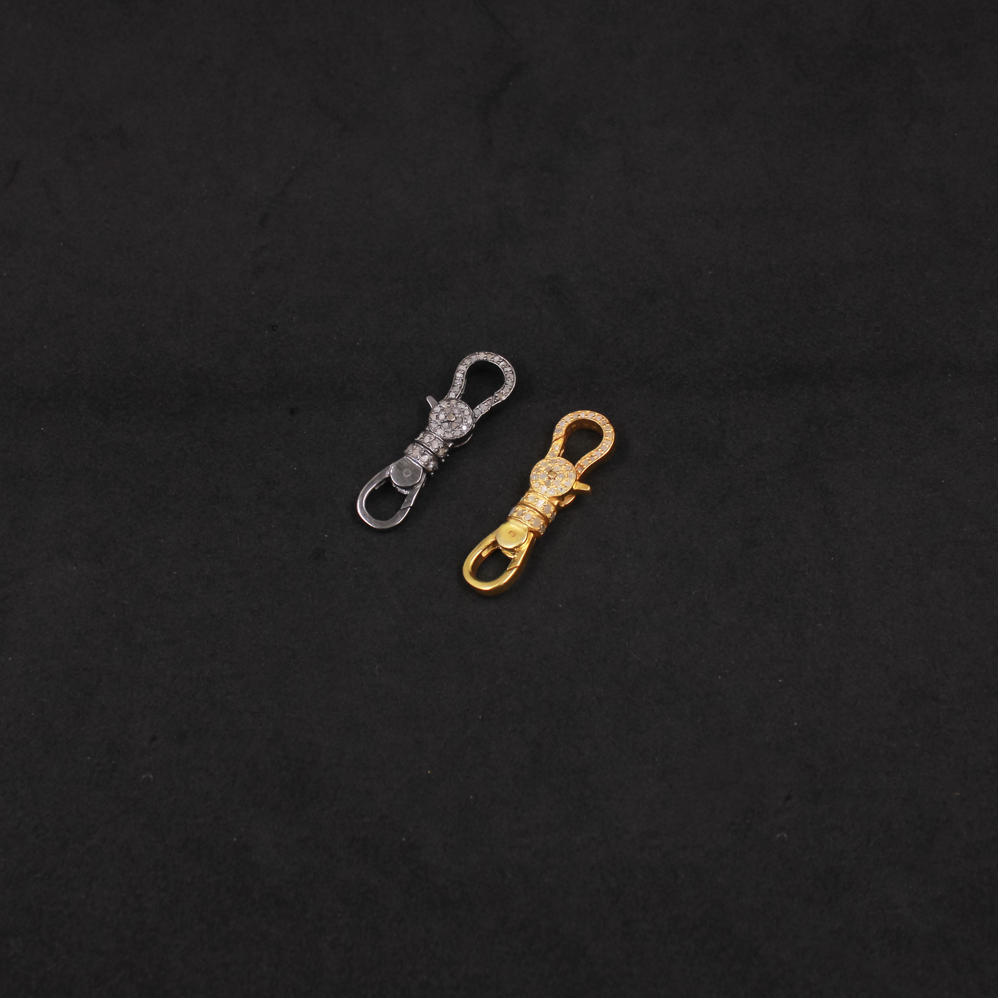 Double-Sided Lobster Clasp in 925 Sterling Silver with Pave Diamonds | Black Rhodium & Gold-Plated Diamond Connector for Luxury Jewelry Making
