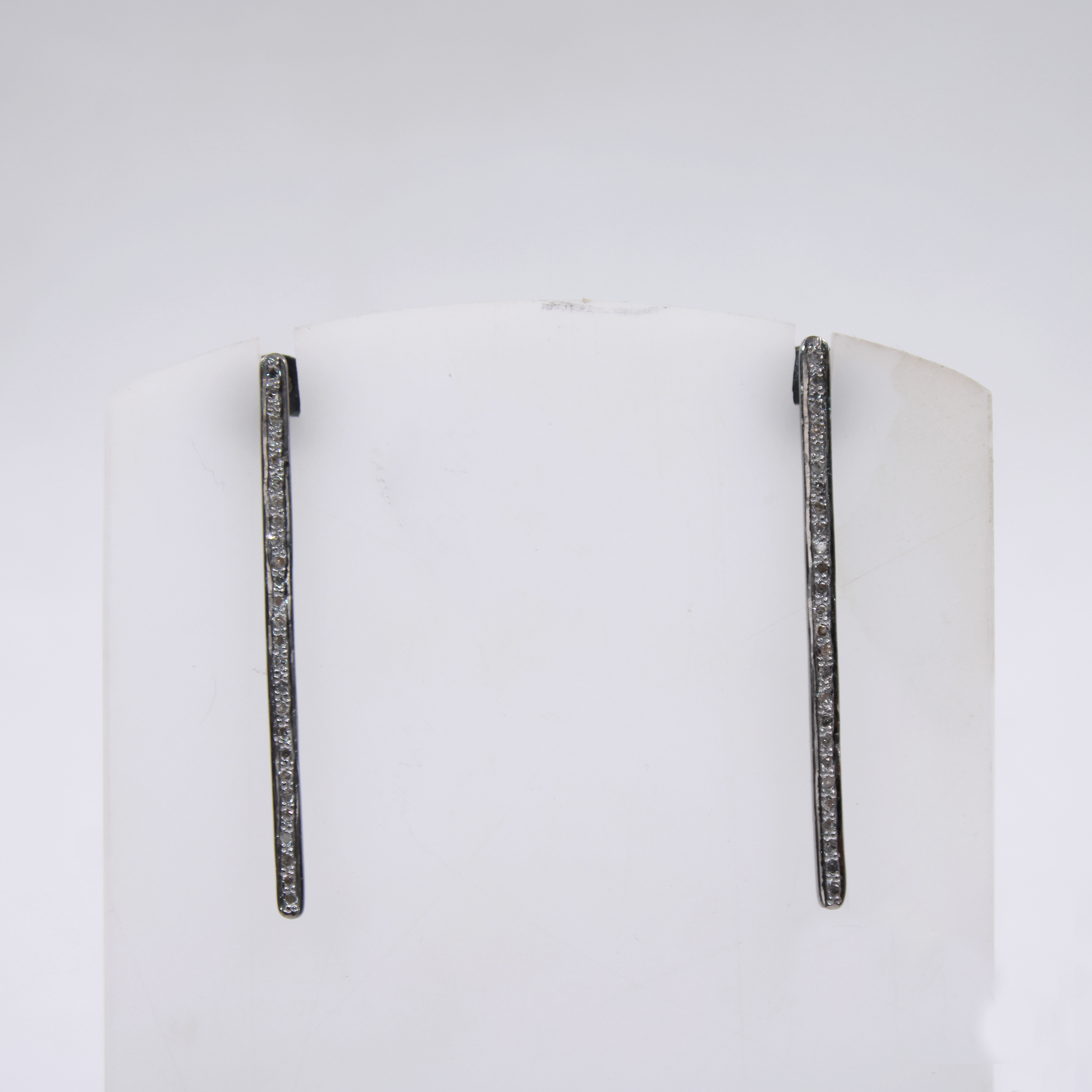 925 sterling silver diamond earrings with slim bar silhouette