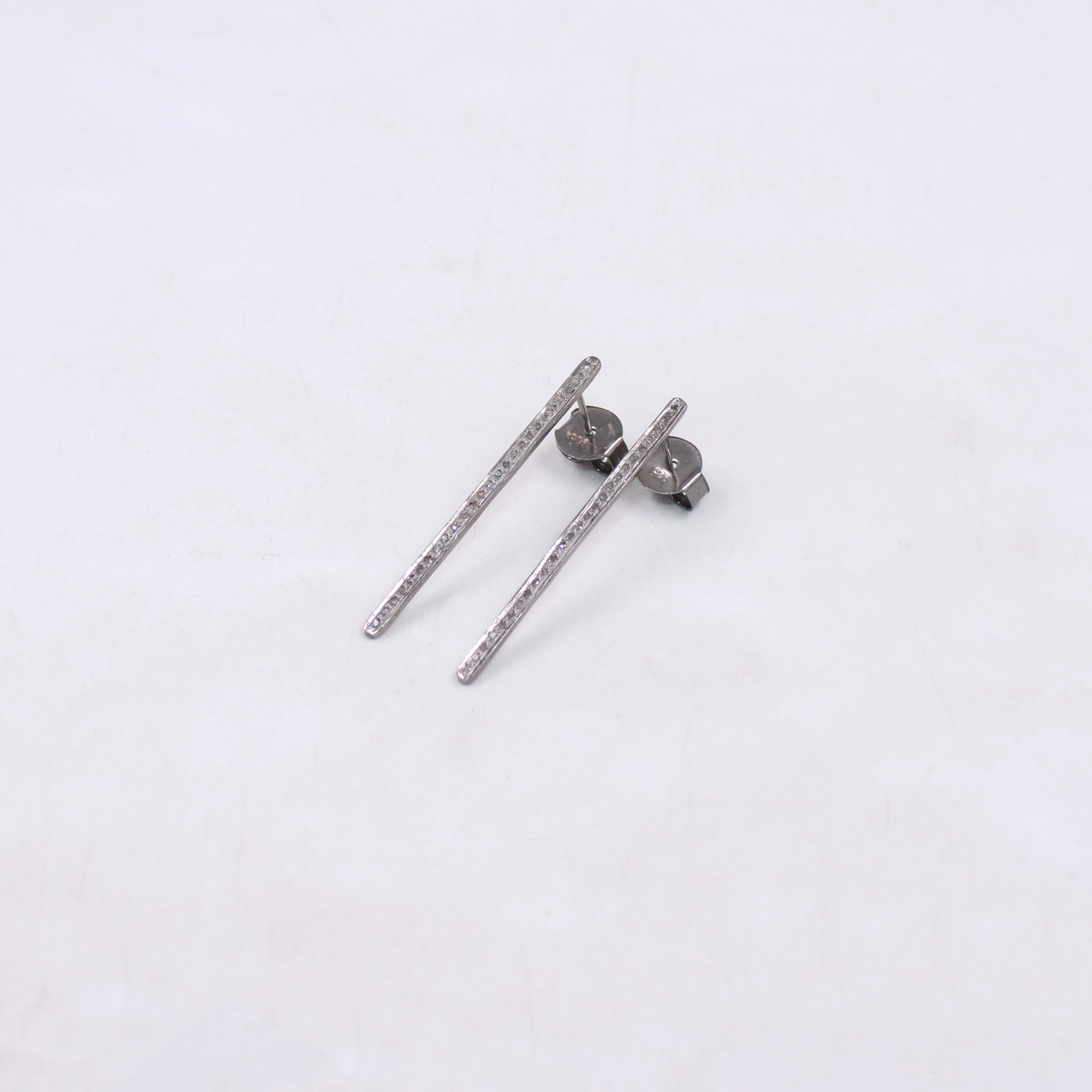 Handmade rosecut pave diamond bar earrings in sterling silver