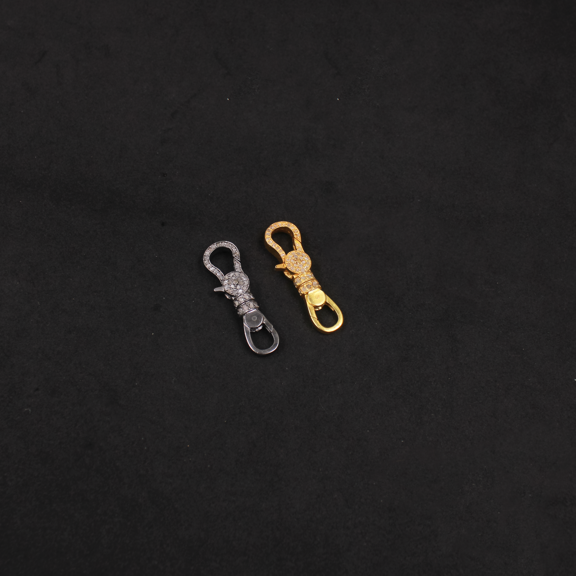Double-Sided Lobster Clasp in 925 Sterling Silver with Pave Diamonds | Black Rhodium & Gold-Plated Diamond Connector for Luxury Jewelry Making