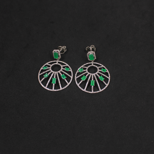 Handmade natural emerald and diamond drop earrings in 925 sterling silver