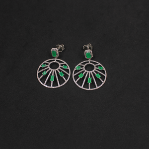 Handmade natural emerald and diamond drop earrings in 925 sterling silver
