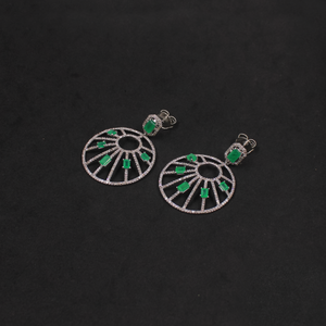 Luxury sterling silver emerald and diamond earrings with rhodium finish