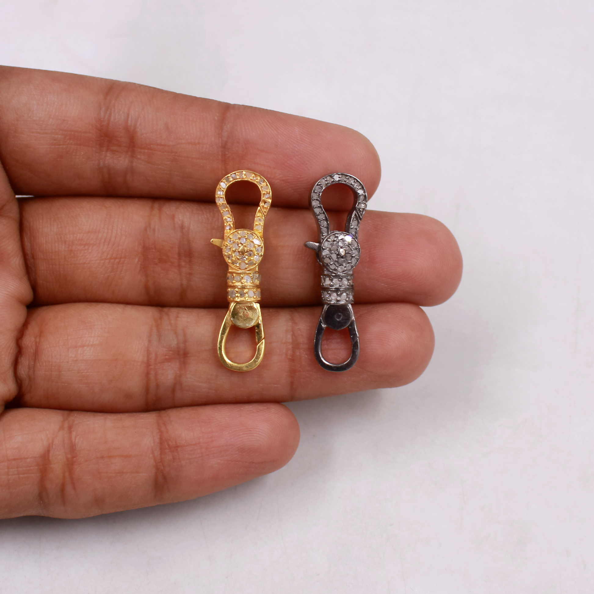 Double-Sided Lobster Clasp in 925 Sterling Silver with Pave Diamonds | Black Rhodium & Gold-Plated Diamond Connector for Luxury Jewelry Making