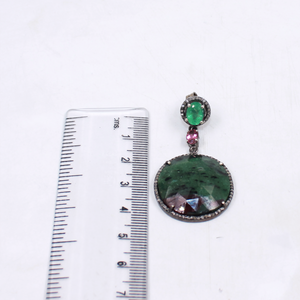 Handcrafted silver earrings with emerald, tourmaline, and ruby zoisite