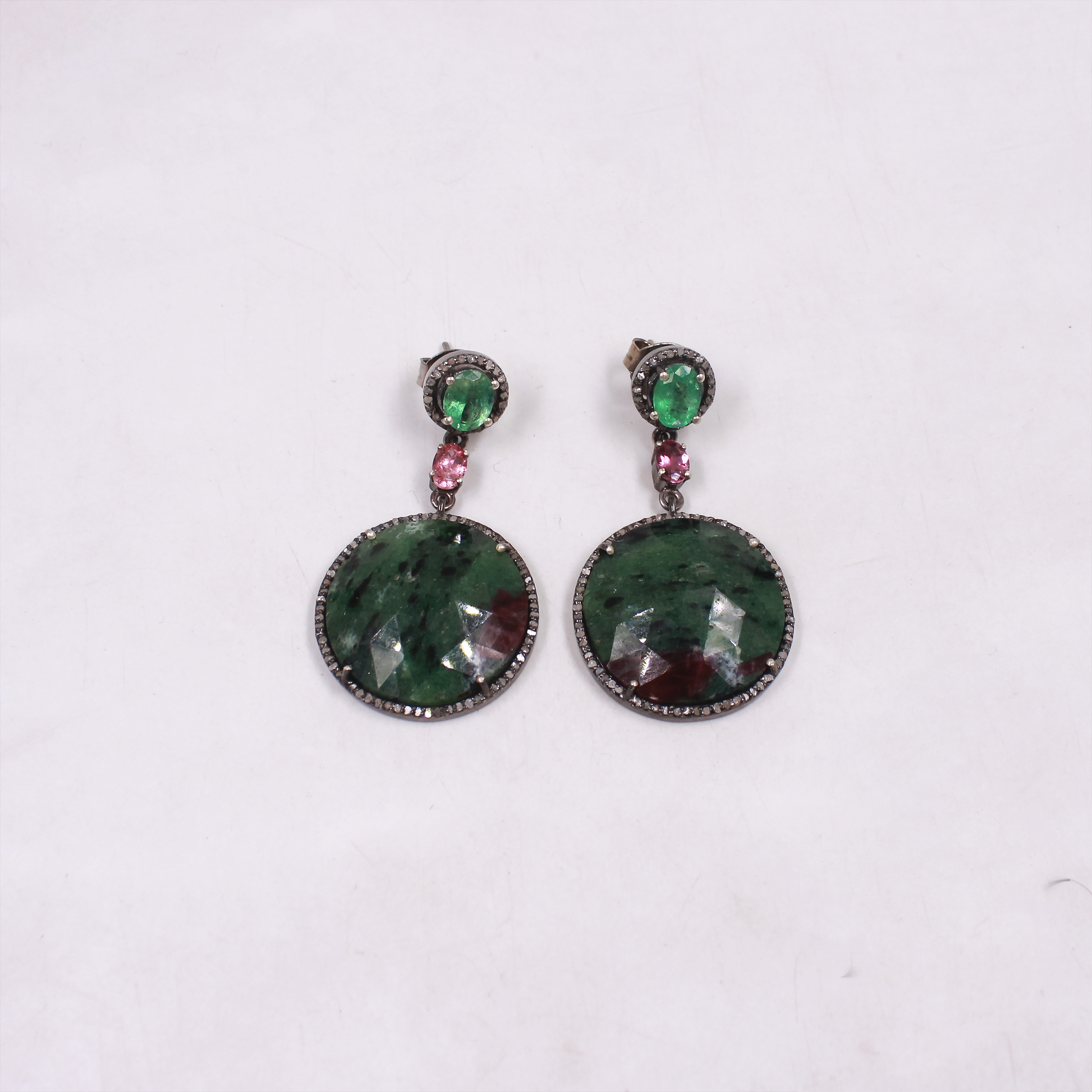 Antique polish sterling silver earrings with unique gemstone blend