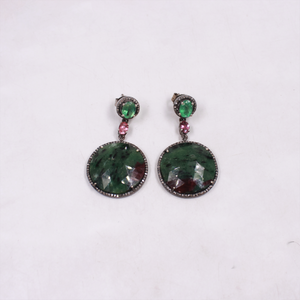 Antique polish sterling silver earrings with unique gemstone blend