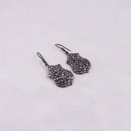 Vintage Polki diamond and Tanzanite earrings in sterling silver