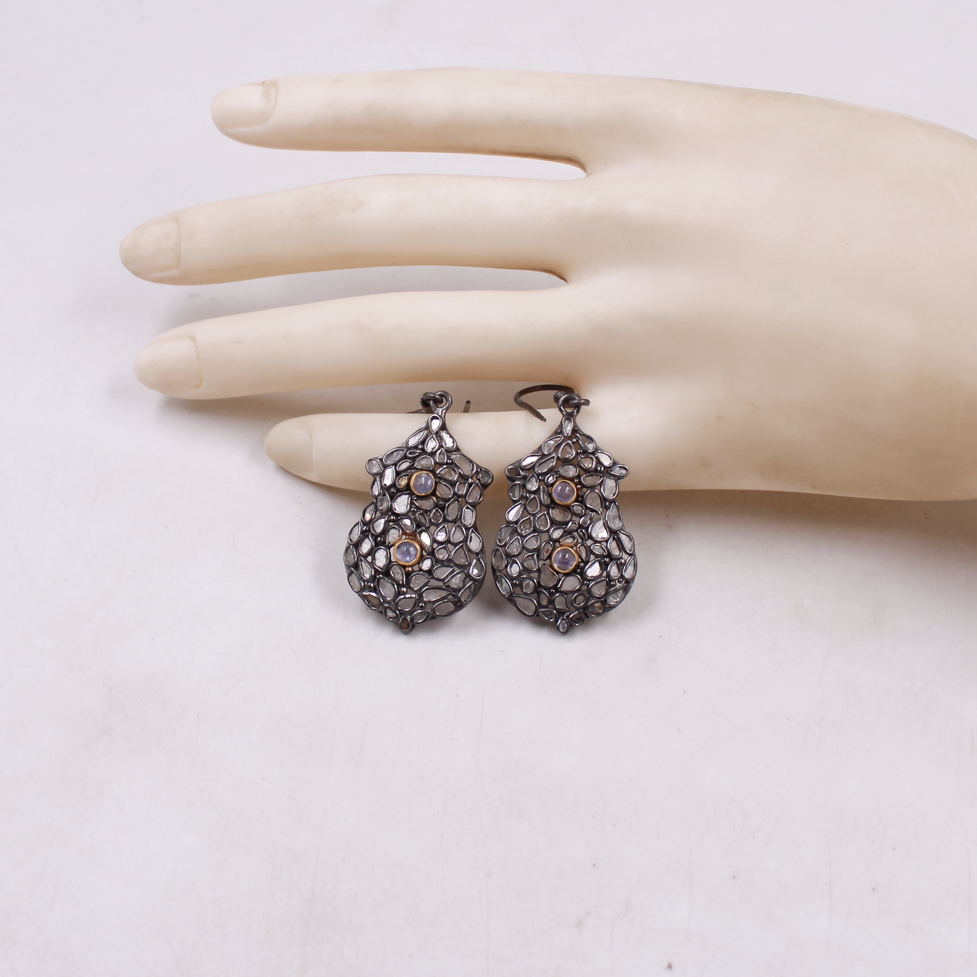 Rosecut slice diamond earrings with Tanzanite gemstones