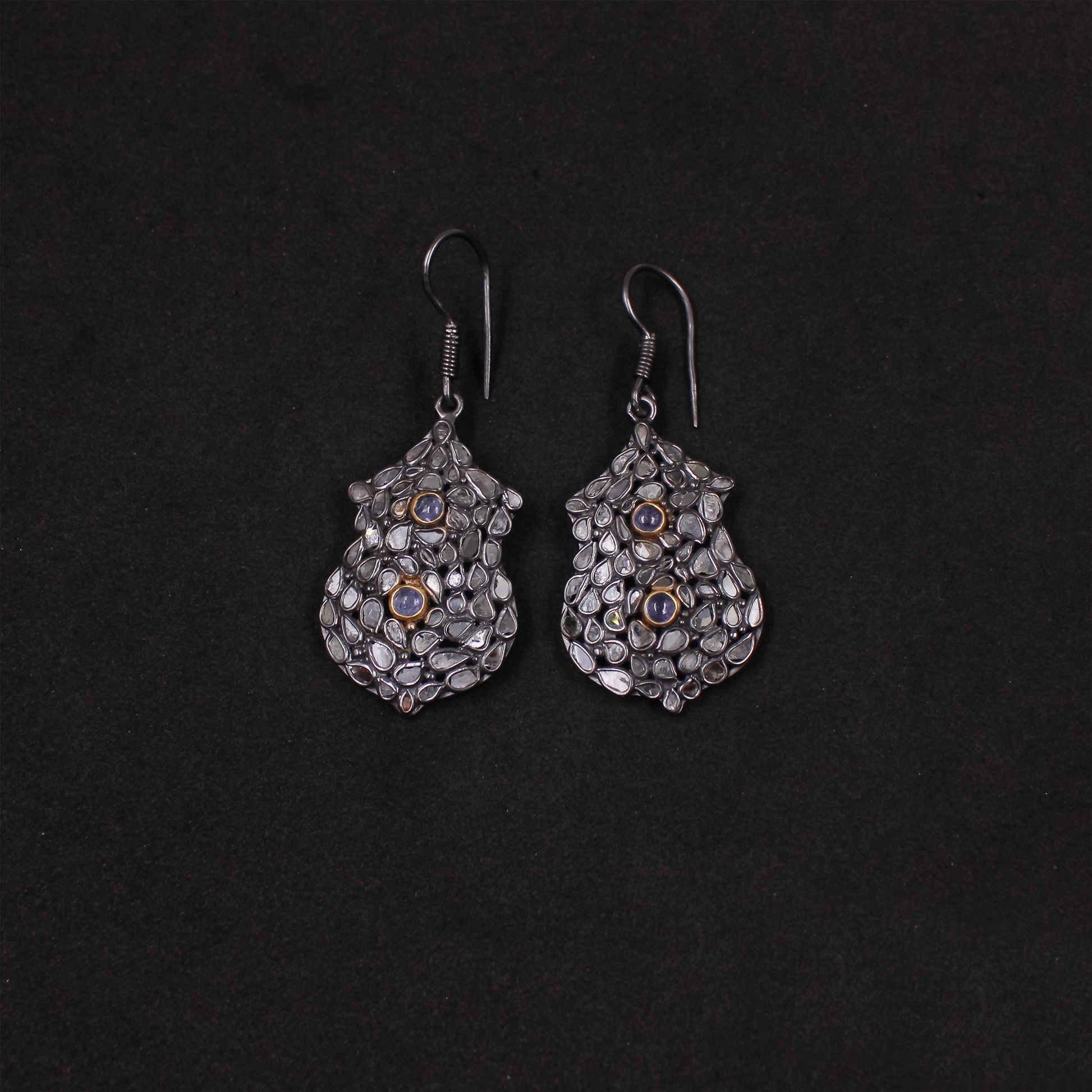Rosecut slice diamond earrings with Tanzanite gemstones
