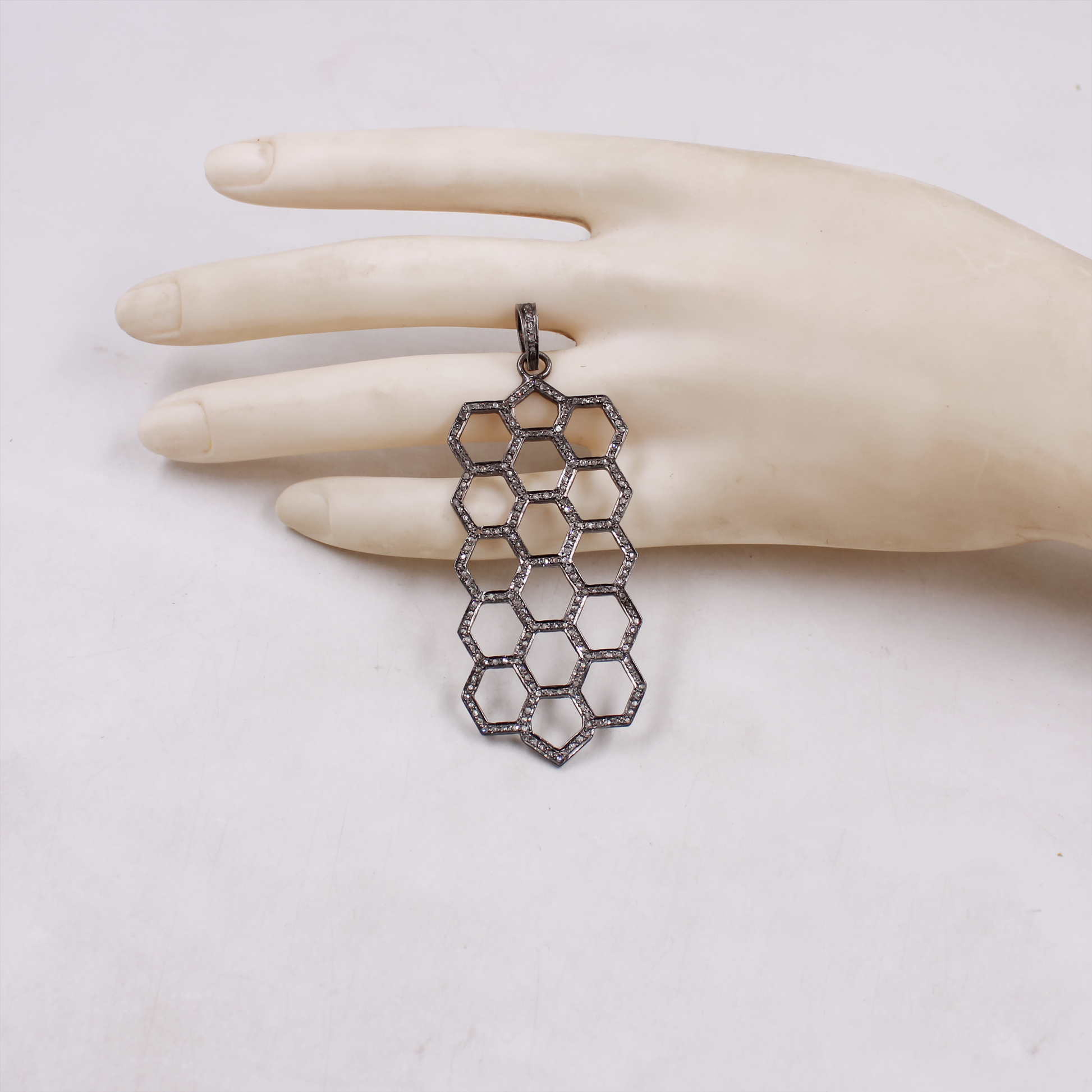Handmade rosecut pave diamond pendant in sterling silver