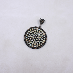 Handmade Ethiopian opal pendant with pave diamonds in sterling silver
