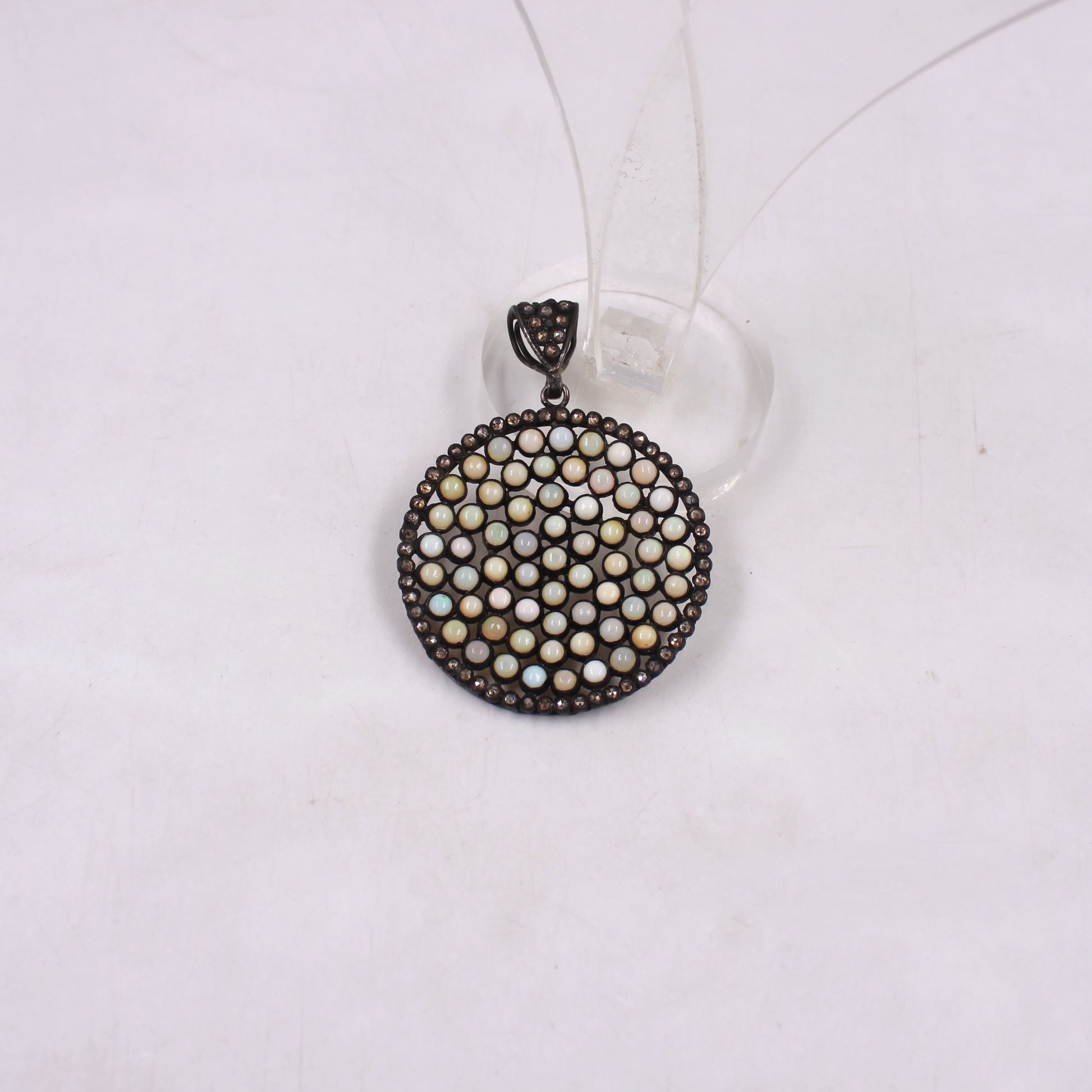 Natural Ethiopian Opal Pendant With Pave Diamonds In 925 Sterling Silver – Handmade Luxury Jewelry Gift For Her
