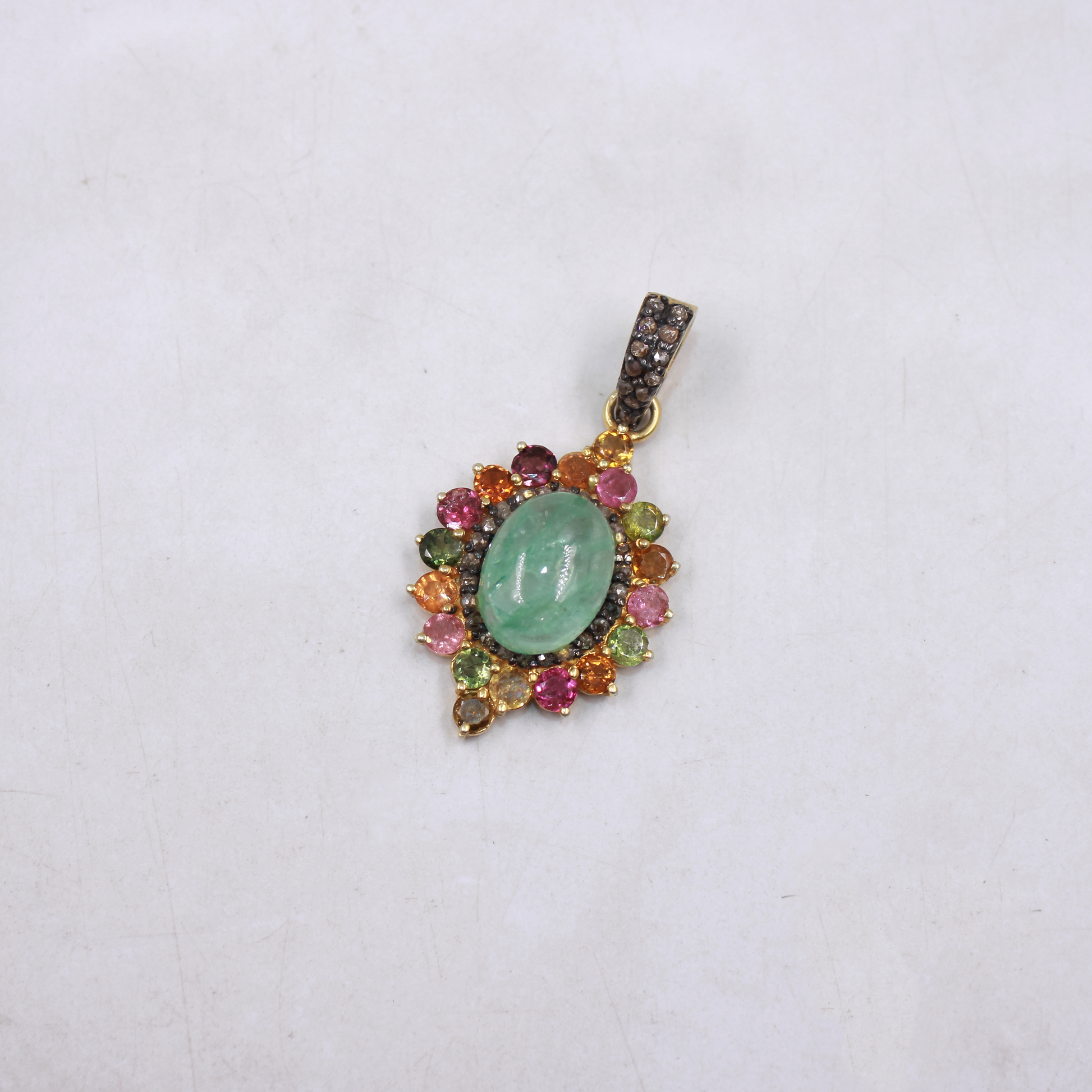 Handmade emerald and multi-color tourmaline jewelry pendant