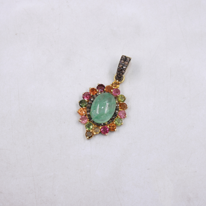 Handmade emerald and multi-color tourmaline jewelry pendant