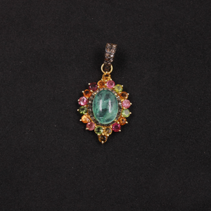 Natural Barriel emerald pendant with multi tourmaline and diamonds