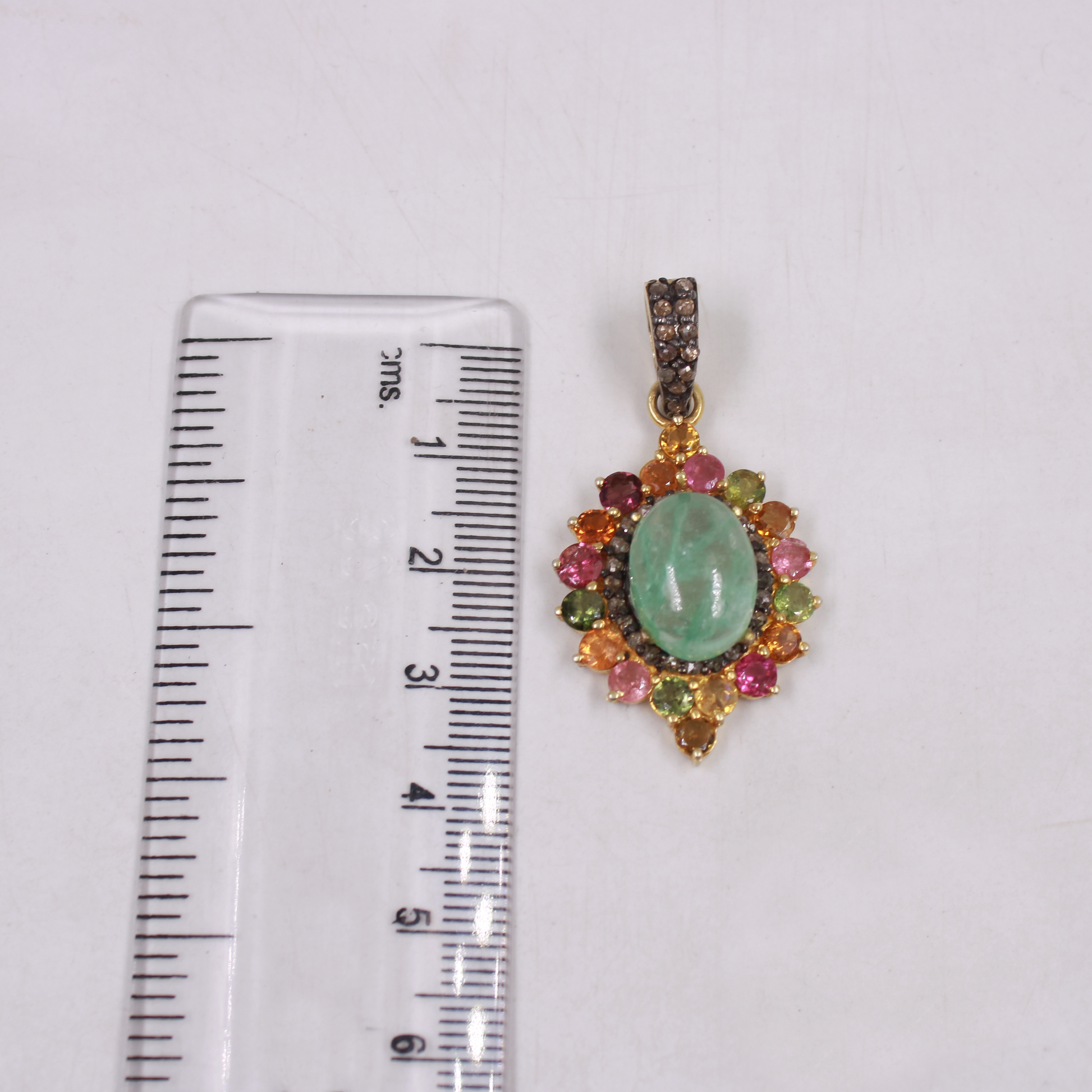 Multi tourmaline gemstone pendant in sterling silver gold plated