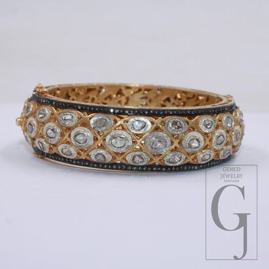 14k Gold Finish Indian style Pave And Polki Diamond bangle Handmade  Diamond Bangle Jewerly 